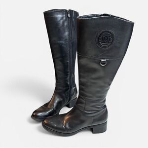 Etienne Aigner Chastity Black Leather Knee High Riding Boots Women's 6M Zip Logo